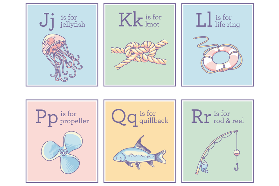 Fishing Alphabet illustrations